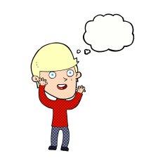 cartoon happy man with thought bubble N426