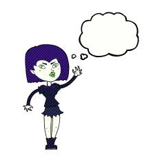 cartoon pretty vampire girl with thought bubble N29