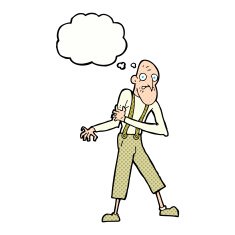 cartoon old man having heart attack with thought bubble N10