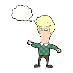 cartoon waving man with thought bubble N36