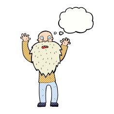 cartoon frightened old man with beard thought bubble N10