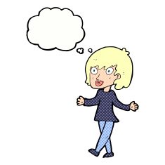 cartoon woman with open arms thought bubble N96