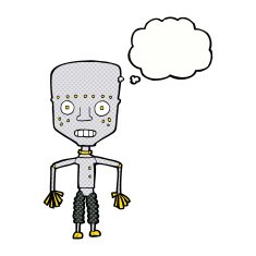 funny cartoon robot with thought bubble N47