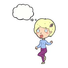 cartoon surprised woman with thought bubble N229