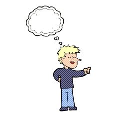 cartoon man pointing with thought bubble N178
