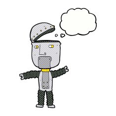 cartoon robot with thought bubble N160
