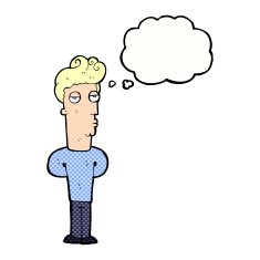 cartoon bored man with thought bubble N36