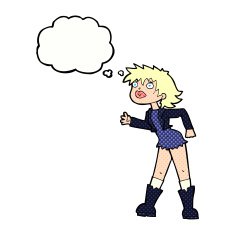 cartoon girl in leather jacket with thought bubble N10