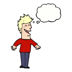 cartoon happy man with thought bubble N429