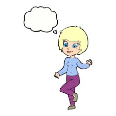 cartoon woman waving with thought bubble N322