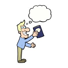 cartoon man with book thought bubble N9