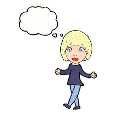 cartoon surprised woman with thought bubble N230