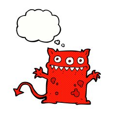 cartoon little monster with thought bubble N28
