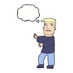 cartoon man gesturing with thought bubble N29