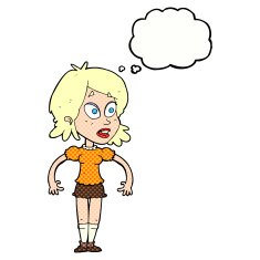 cartoon surprised woman with thought bubble N231