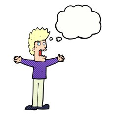 cartoon terrified man with thought bubble N207