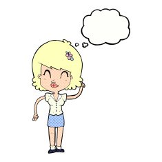 cartoon pretty woman with idea thought bubble N68
