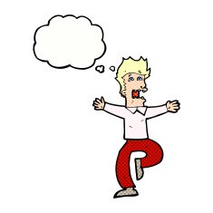 cartoon terrified man with thought bubble N208