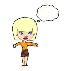 cartoon woman giving thumbs up symbol with thought bubble N63