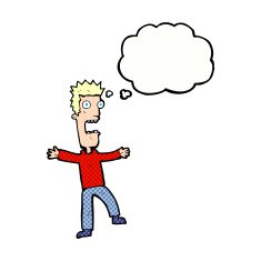cartoon terrified man with thought bubble N209