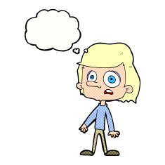 cartoon worried boy with thought bubble N29