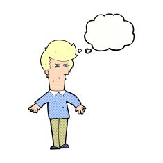 cartoon suspicious man with thought bubble N37