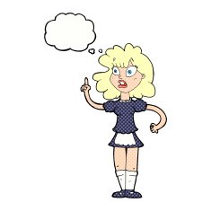 cartoon worried maid with thought bubble N10