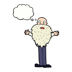 cartoon bearded old man with thought bubble N35