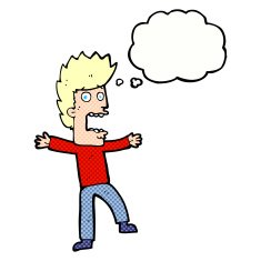 cartoon terrified man with thought bubble N210
