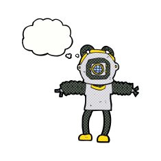 cartoon deep sea diver with thought bubble N29