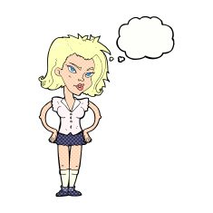 cartoon woman with hands on hips thought bubble N205
