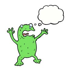 cartoon frightened frog with thought bubble N2