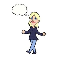 cartoon woman with no worries thought bubble N34