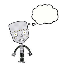 cartoon robot with thought bubble N161