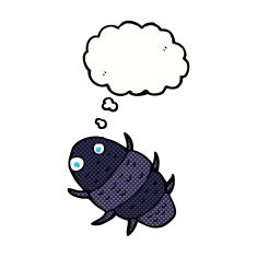cartoon bug with thought bubble N33
