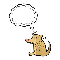 cartoon dog scratching with thought bubble N6