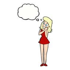cartoon excited woman with thought bubble N127