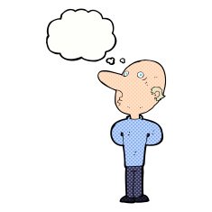 cartoon balding man with thought bubble N19
