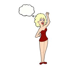 cartoon dancing woman with thought bubble N49