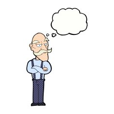 cartoon bored old man with thought bubble N17