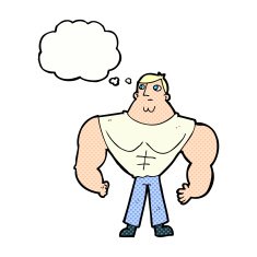 cartoon body builder with thought bubble N10