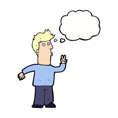 cartoon man signalling with hand thought bubble N6