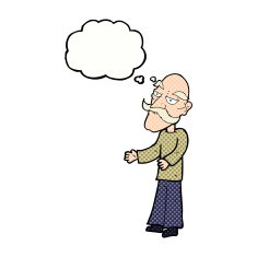 cartoon old man with mustache thought bubble N28