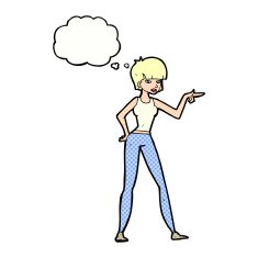 cartoon woman pointing with thought bubble N200