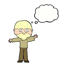 cartoon happy man with beard thought bubble N39