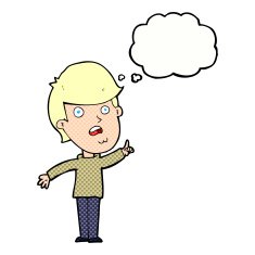 cartoon man asking question with thought bubble N45