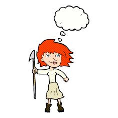 cartoon woman with spear thought bubble N10
