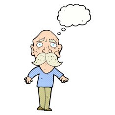 cartoon sad old man with thought bubble N20