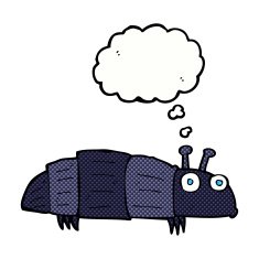 cartoon bug with thought bubble N34