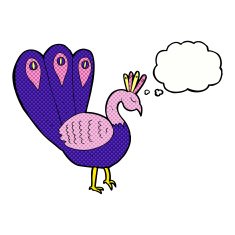 cartoon peacock with thought bubble N10